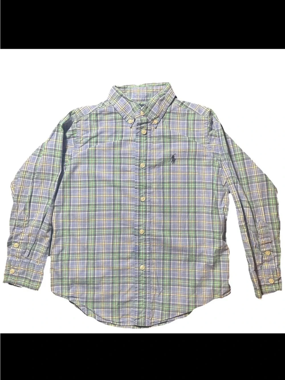 Polo Ralph Lauren Boys Size 5 Plaid Button Down Shirt Blue Green Preppy